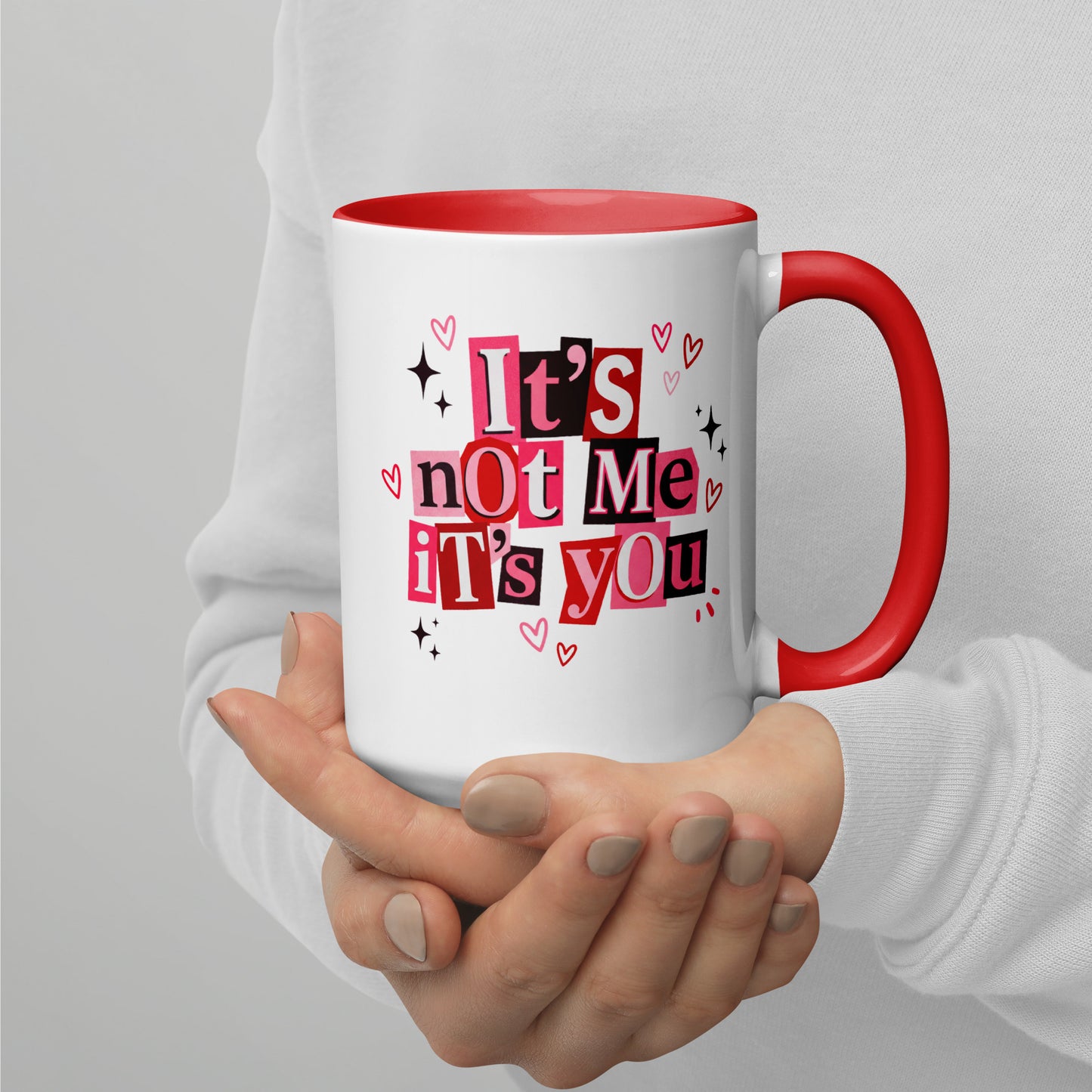 It's Not Me It's You Ransom Note Accent Coffee Mug by Spinsterly Co, glossy ceramic with red interior