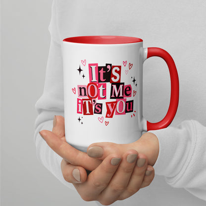 It's Not Me It's You Ransom Note Accent Coffee Mug by Spinsterly Co, glossy ceramic with red interior