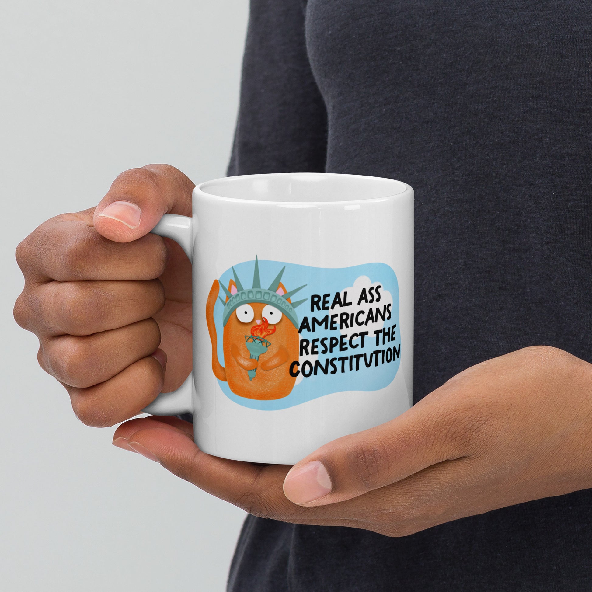 Real Ass Americans Respect the Constitution Glossy White Coffee Mug Spinsterly Co ceramic mug with double-sided print