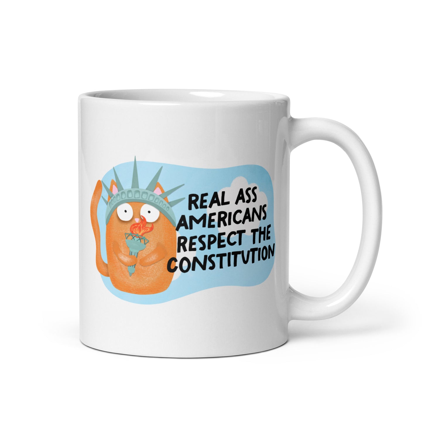 Real Ass Americans Respect the Constitution glossy white coffee mug by Spinsterly Co with double sided printed graphic