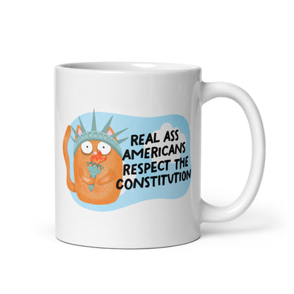 Real Ass Americans Respect the Constitution glossy white coffee mug by Spinsterly Co with double sided printed graphic