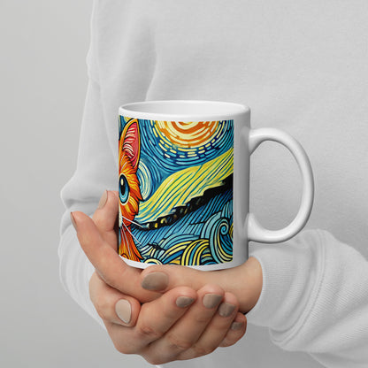 Starry Night Cat Glossy White Coffee Mug Spinsterly Co glossy ceramic mug with wrap around night sky cat art