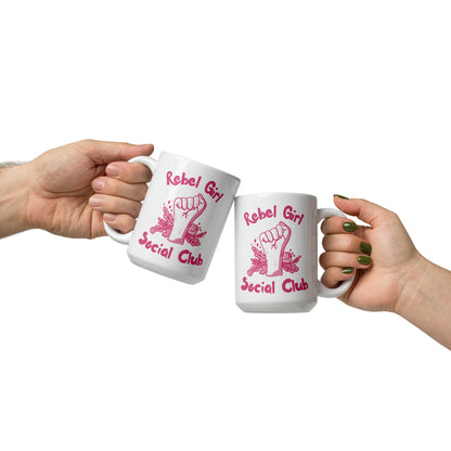 Rebel Girl Social Club Glossy White Coffee Mug | Feminist Floral Gift - Spinsterly Co