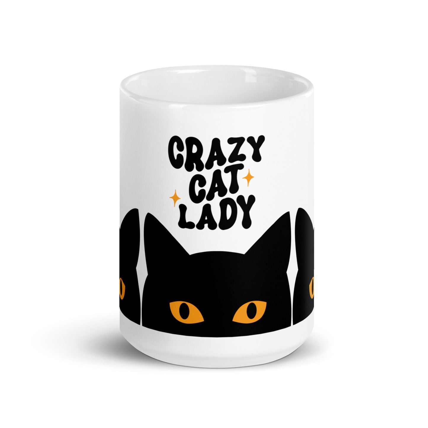 Crazy Cat Lady Peeking Black Cat Glossy White Coffee Mug Spinsterly Co with glossy ceramic wrap print