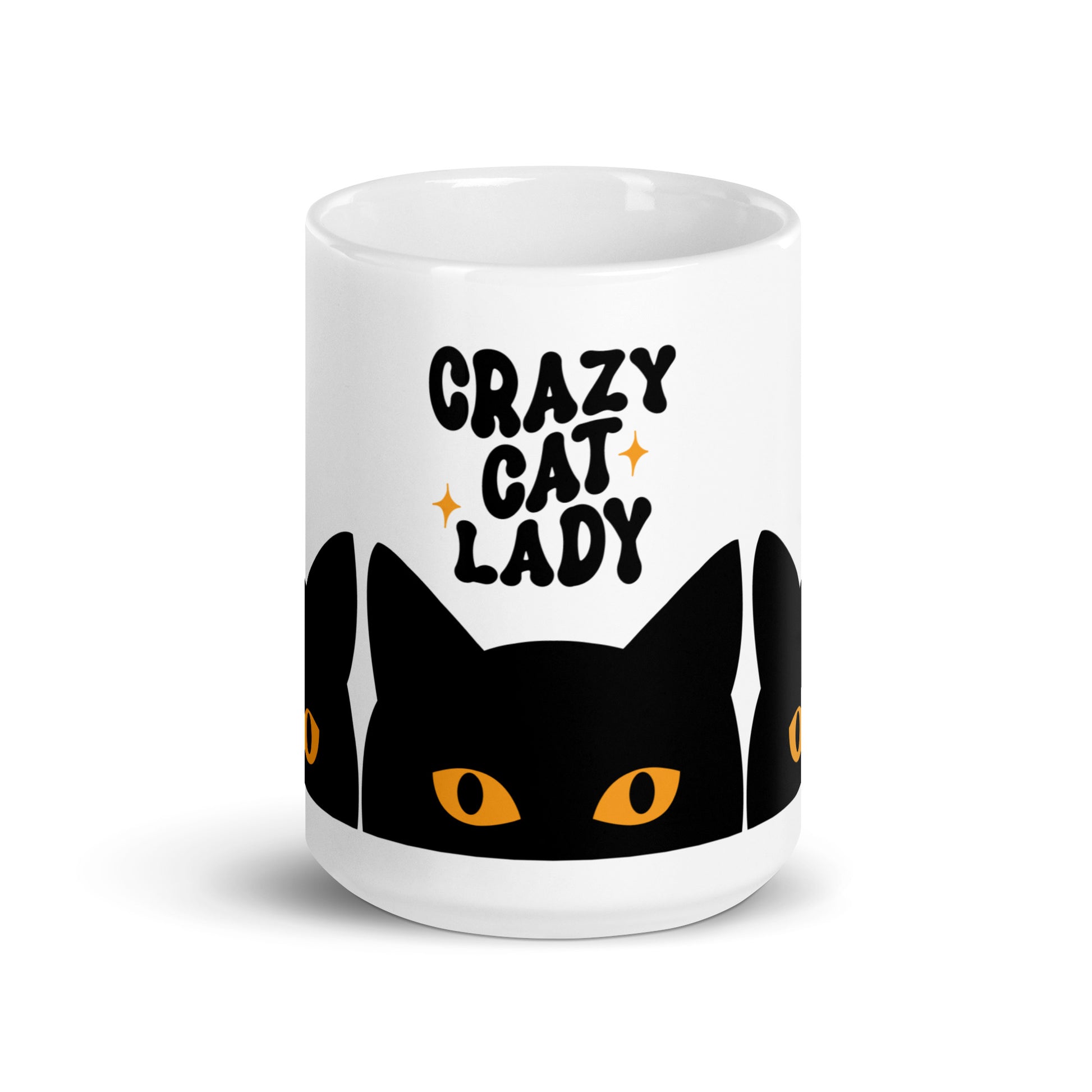 Crazy Cat Lady Peeking Black Cat Glossy White Coffee Mug Spinsterly Co with glossy ceramic wrap print