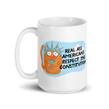 Real Ass Americans Respect the Constitution Glossy White Coffee Mug Spinsterly Co ceramic with double-sided graphic