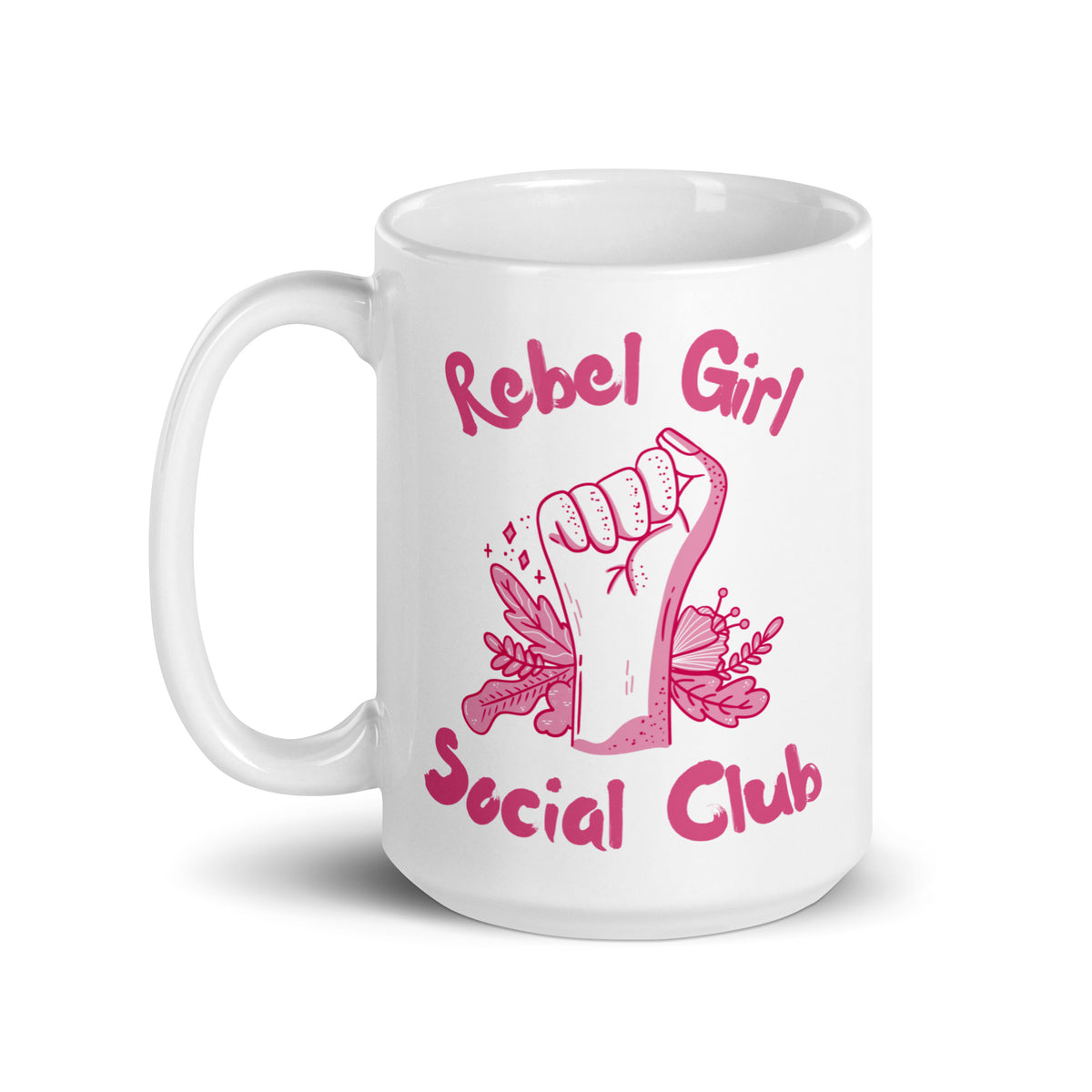 Rebel Girl Social Club Glossy White Coffee Mug | Feminist Floral Gift - Spinsterly Co