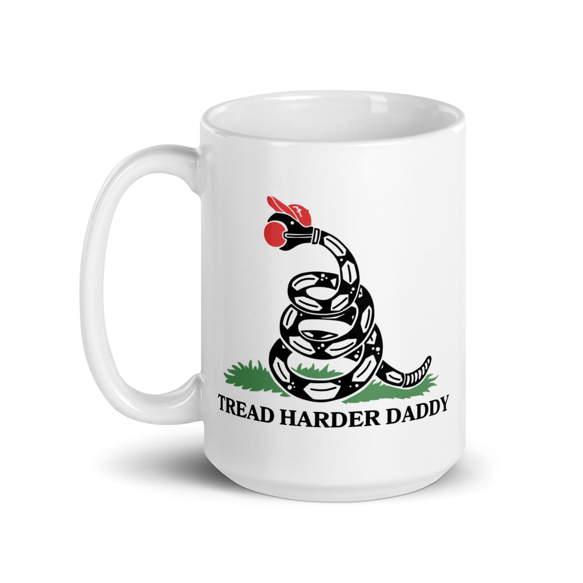 Tread Harder Daddy Coiled Snake Parody White Glossy Mug Spinsterly Co ceramic mug with glossy white finish