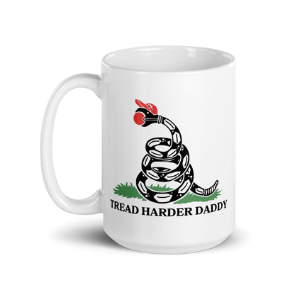 Tread Harder Daddy Coiled Snake Parody White Glossy Mug Spinsterly Co ceramic mug with glossy white finish
