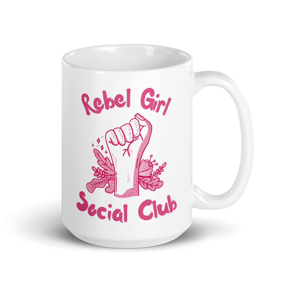 Rebel Girl Social Club Glossy White Coffee Mug | Feminist Floral Gift - Spinsterly Co