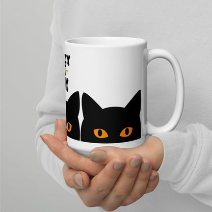 Crazy Cat Lady Peeking Black Cat Glossy White Coffee Mug Spinsterly Co white ceramic mug with peeking cat eyes