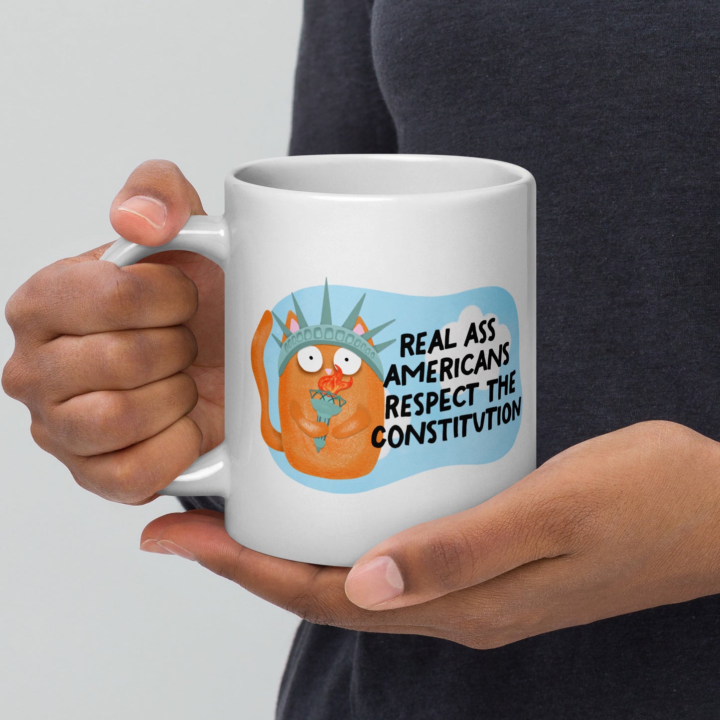 Real Ass Americans Respect the Constitution Glossy White Coffee Mug by Spinsterly Co, double sided graphic