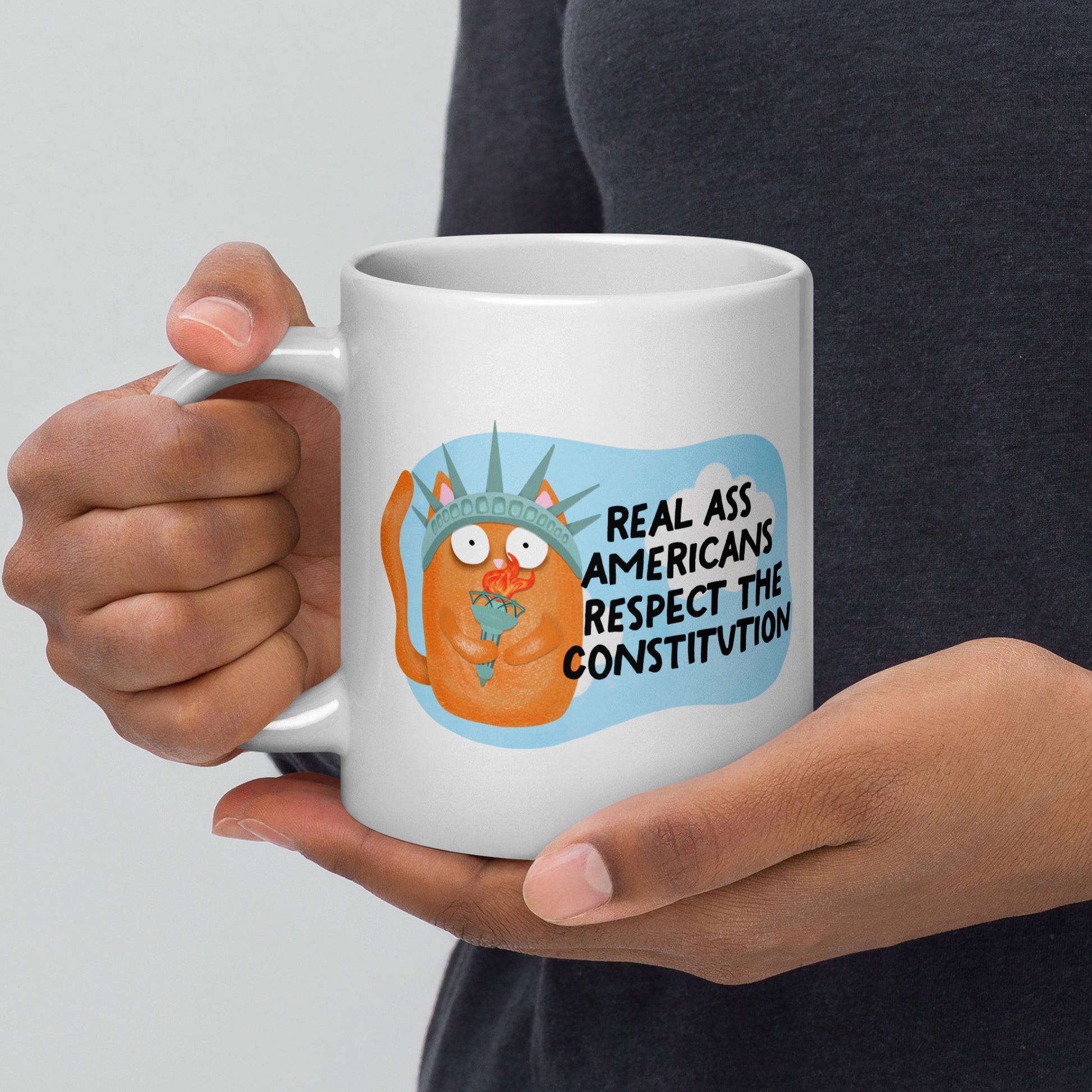 Real Ass Americans Respect the Constitution Glossy White Coffee Mug by Spinsterly Co, double sided graphic