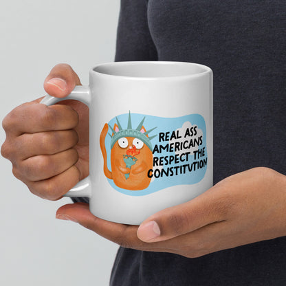 Real Ass Americans Respect the Constitution Glossy White Coffee Mug by Spinsterly Co, double sided graphic