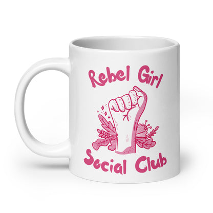 Rebel Girl Social Club Glossy White Coffee Mug | Feminist Floral Gift - Spinsterly Co