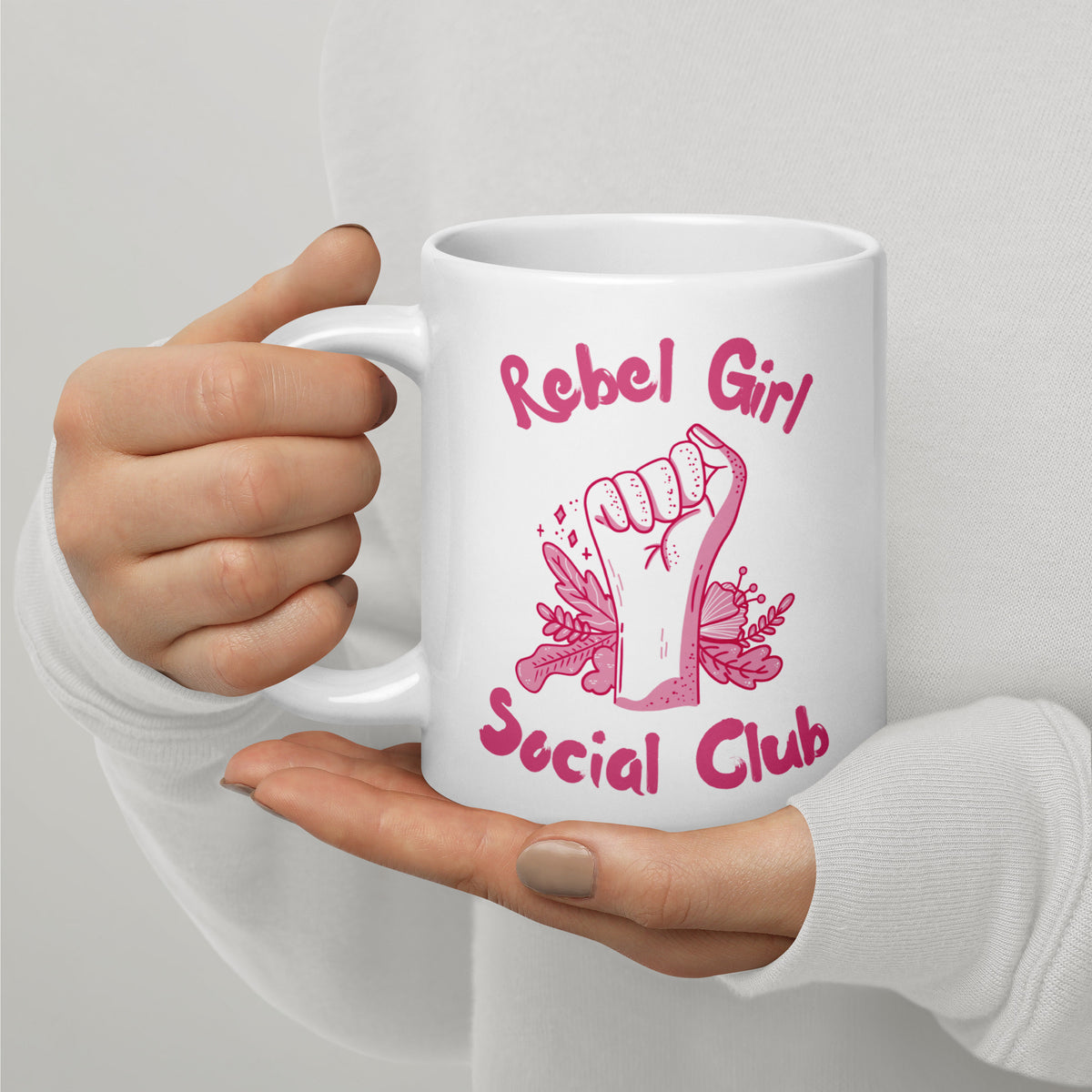 Rebel Girl Social Club Glossy White Coffee Mug | Feminist Floral Gift - Spinsterly Co