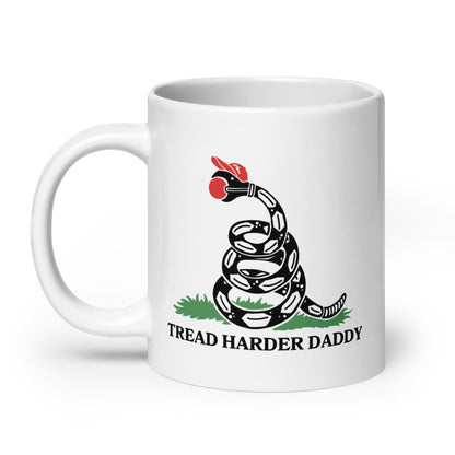 Tread Harder Daddy Coiled Snake Parody White Glossy Mug by Spinsterly Co, glossy ceramic finish