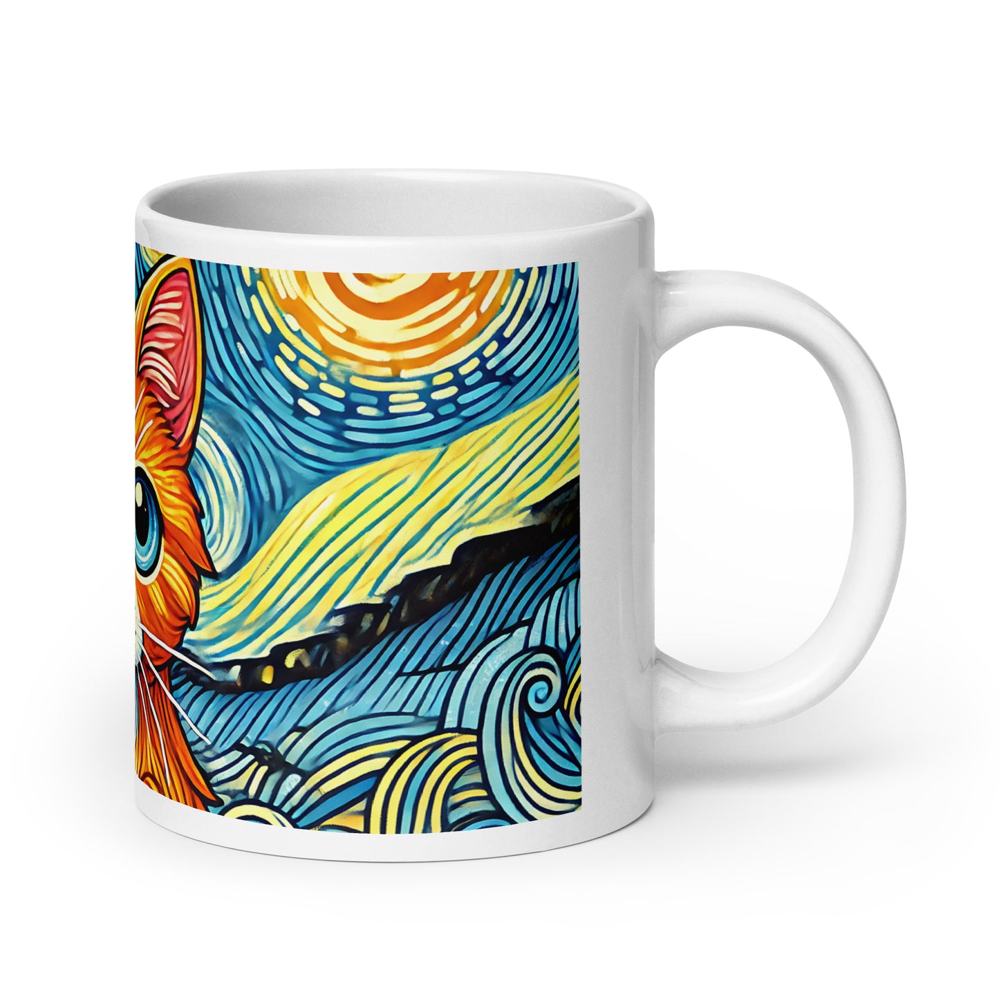 Starry Night Cat Glossy White Coffee Mug Spinsterly Co glossy ceramic mug with wrap around night sky cat art