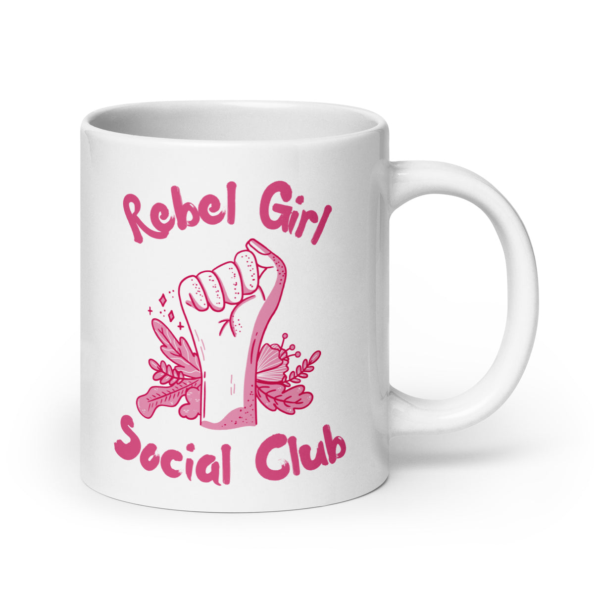 Rebel Girl Social Club Glossy White Coffee Mug | Feminist Floral Gift - Spinsterly Co