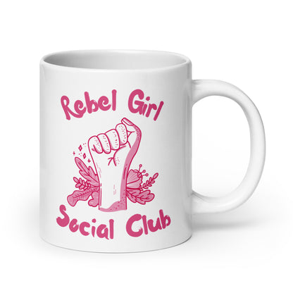 Rebel Girl Social Club Glossy White Coffee Mug | Feminist Floral Gift - Spinsterly Co