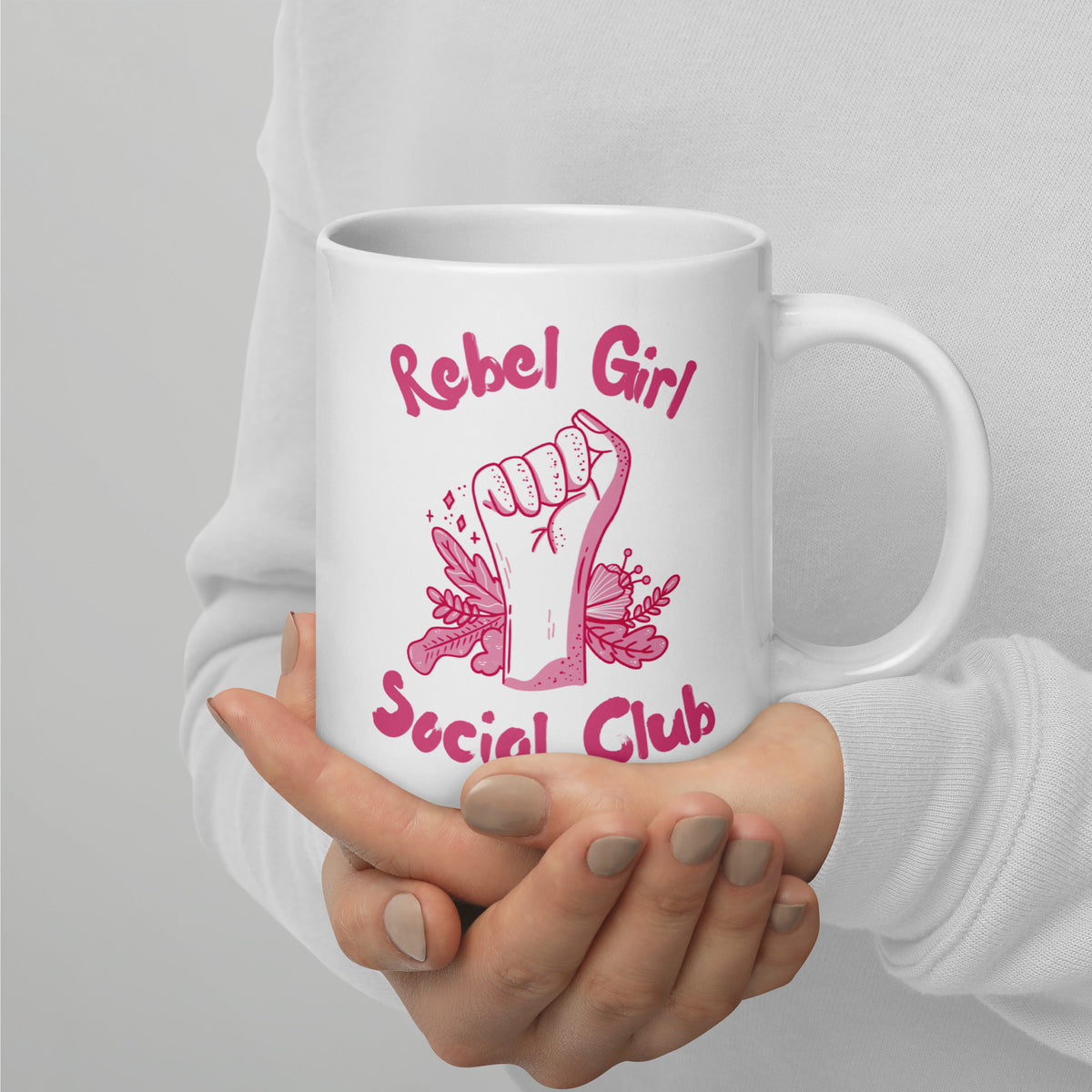Rebel Girl Social Club Glossy White Coffee Mug | Feminist Floral Gift - Spinsterly Co