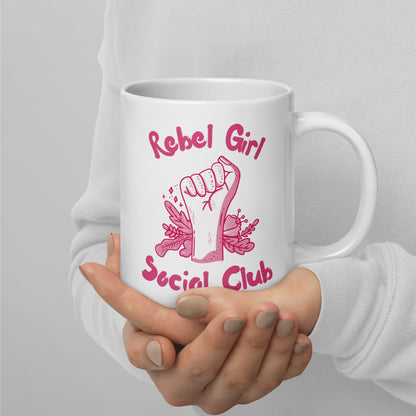 Rebel Girl Social Club Glossy White Coffee Mug | Feminist Floral Gift - Spinsterly Co
