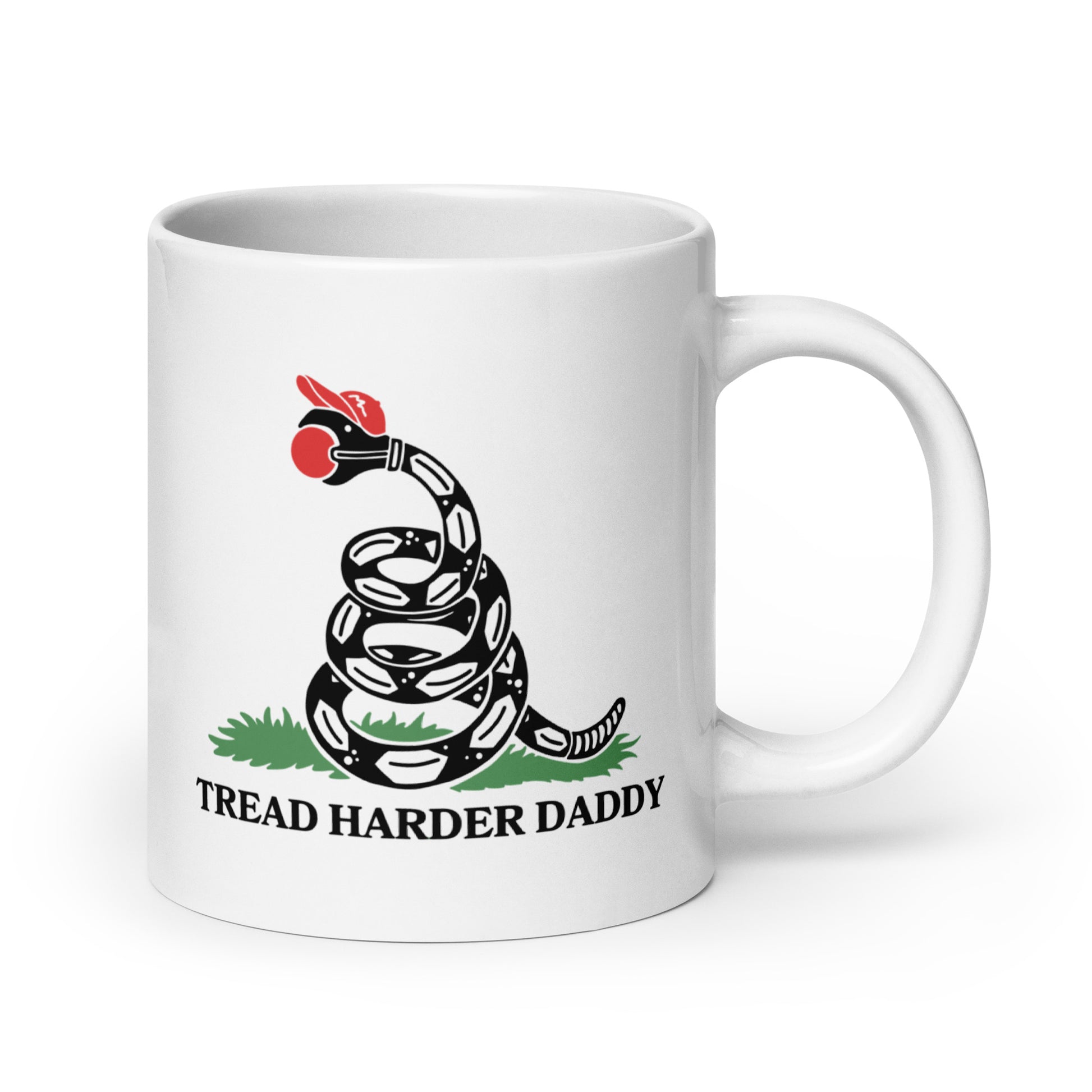 Tread Harder Daddy Coiled Snake Parody White Glossy Mug by Spinsterly with glossy ceramic finish