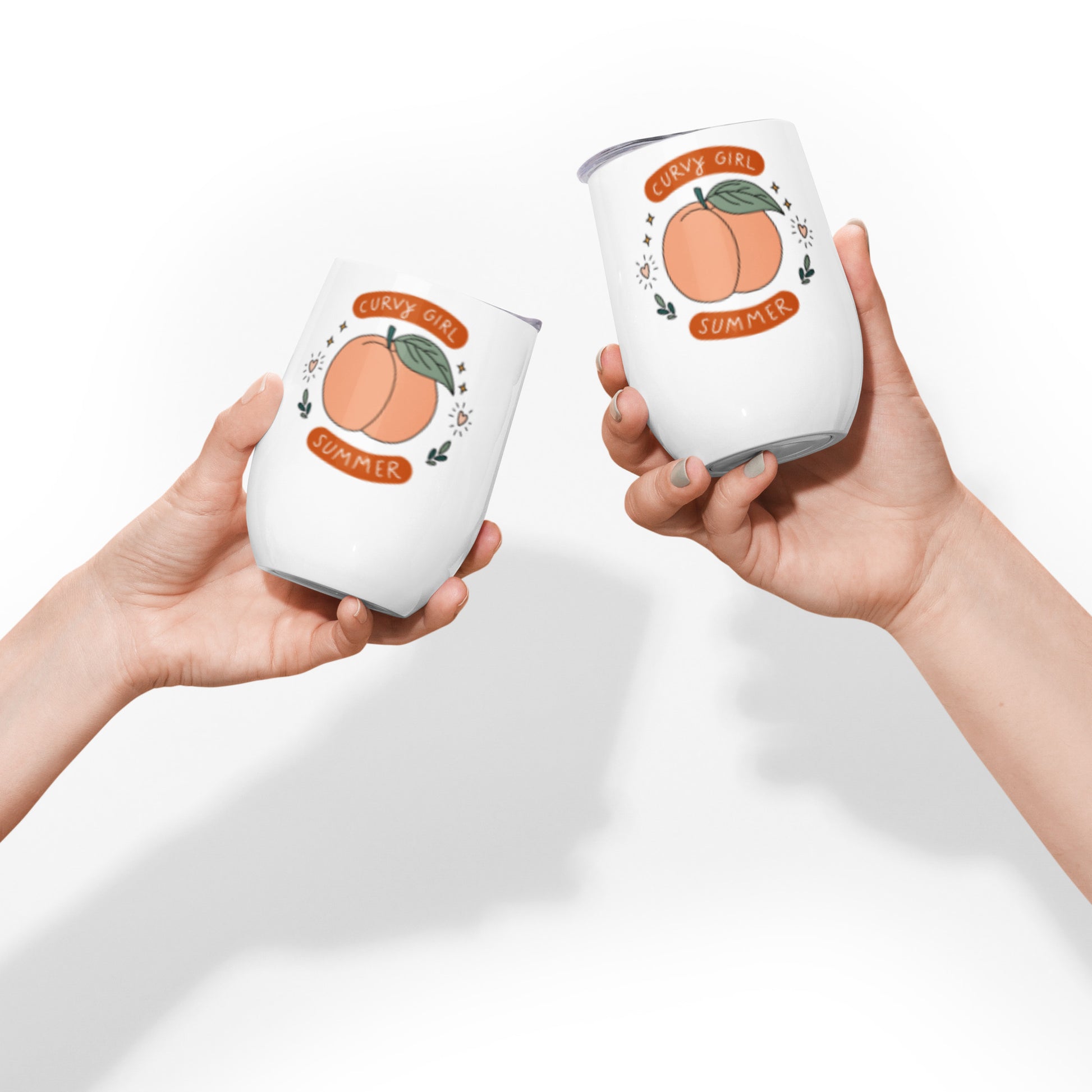 Curvy Girl Summer Wine Tumbler Body-Positive Insulated Stemless Cup by Spinsterly Co, white stainless steel