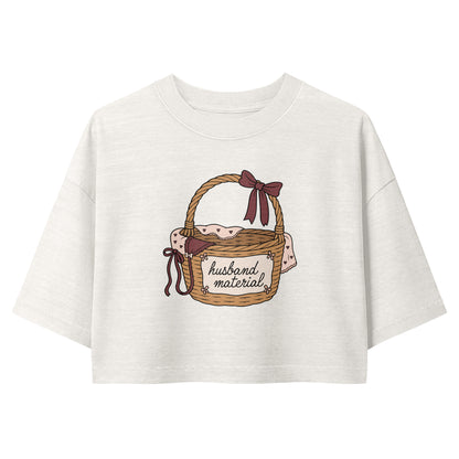 Husband Material — Picnic Basket Graphic Garment Dye Boxy Crop Tee - Spinsterly Co