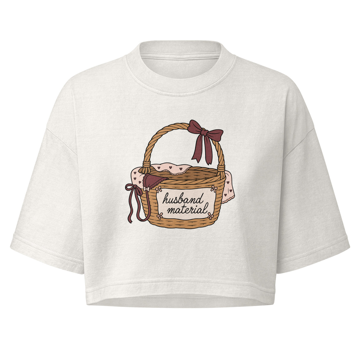 Husband Material — Picnic Basket Graphic Garment Dye Boxy Crop Tee - Spinsterly Co