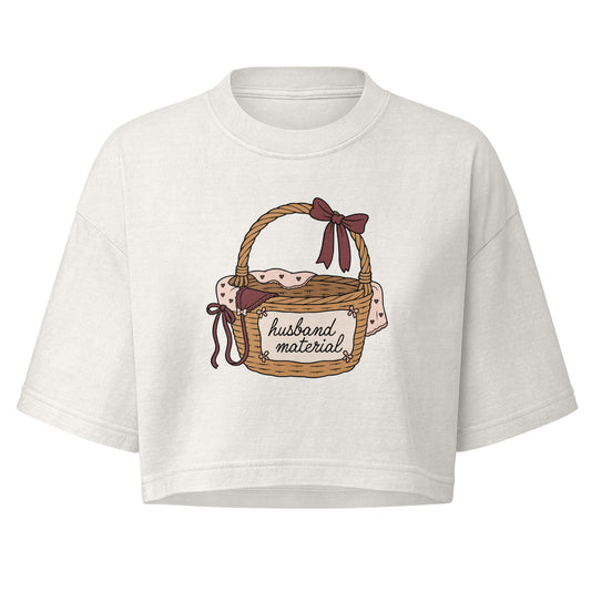 Husband Material — Picnic Basket Graphic Garment Dye Boxy Crop Tee - Spinsterly Co