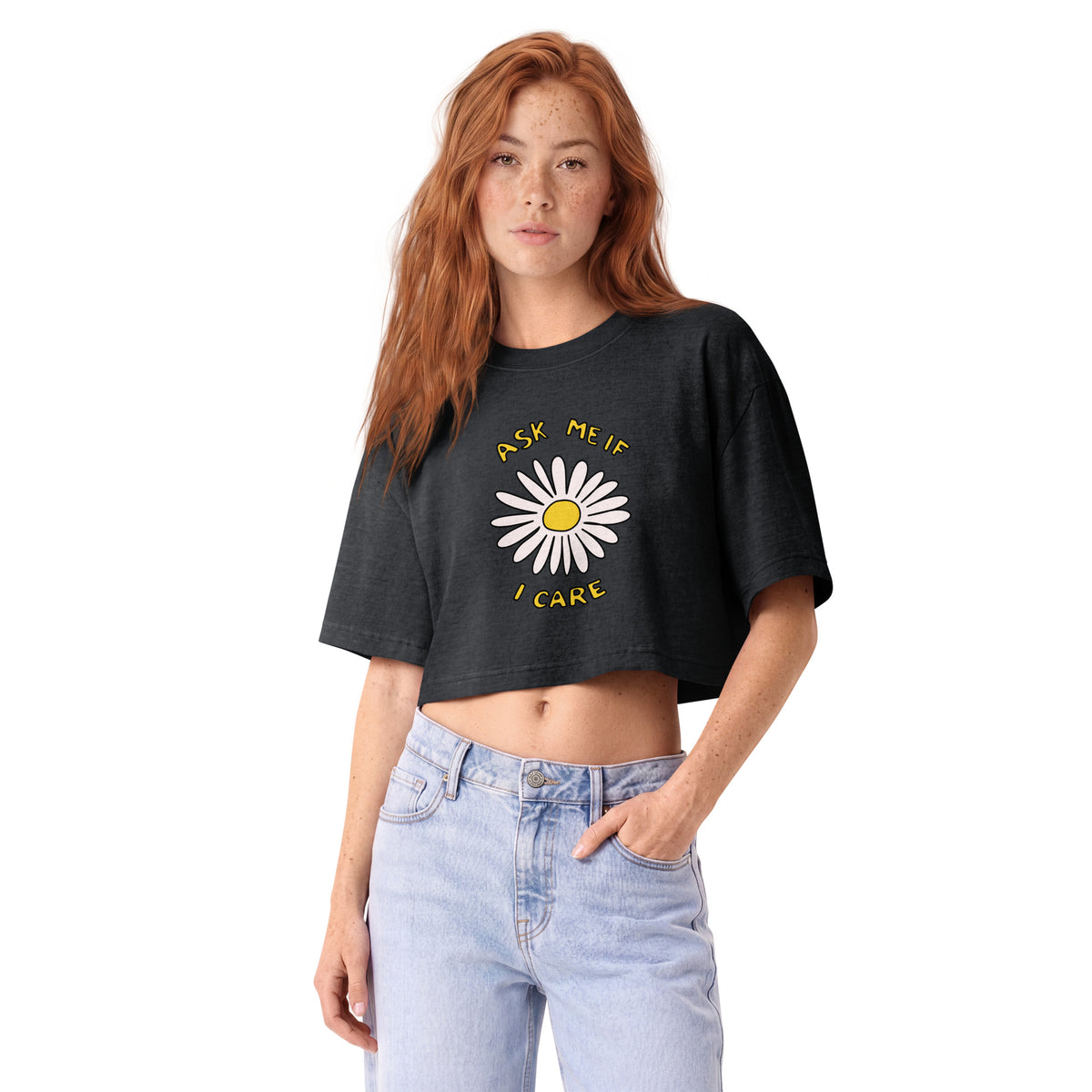 Ask Me If I Care | Daisy Graphic Garment Dye Cropped Tee - Spinsterly Co