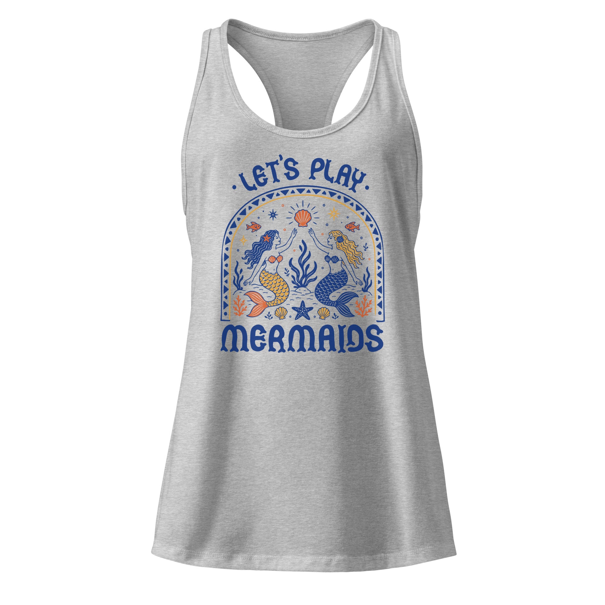 Let's Play Mermaids Racerback Tank Ocean Graphic Summer Tank Top Spinsterly Co racerback tank heather gray jersey