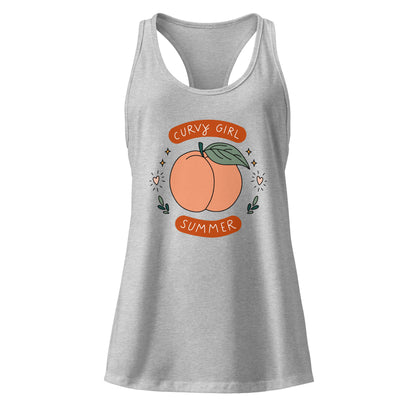 Curvy Girl Summer Racerback Tank Spinsterly Co women tank top heather gray with hand-drawn peach graphic lettering