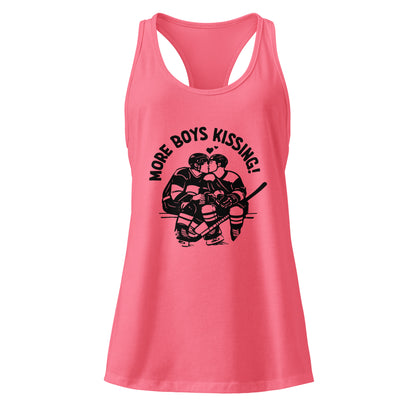 More Boys Kissing Racerback Tank Top by Spinsterly Co in Hot Pink with soft jersey fabric and racerback cut