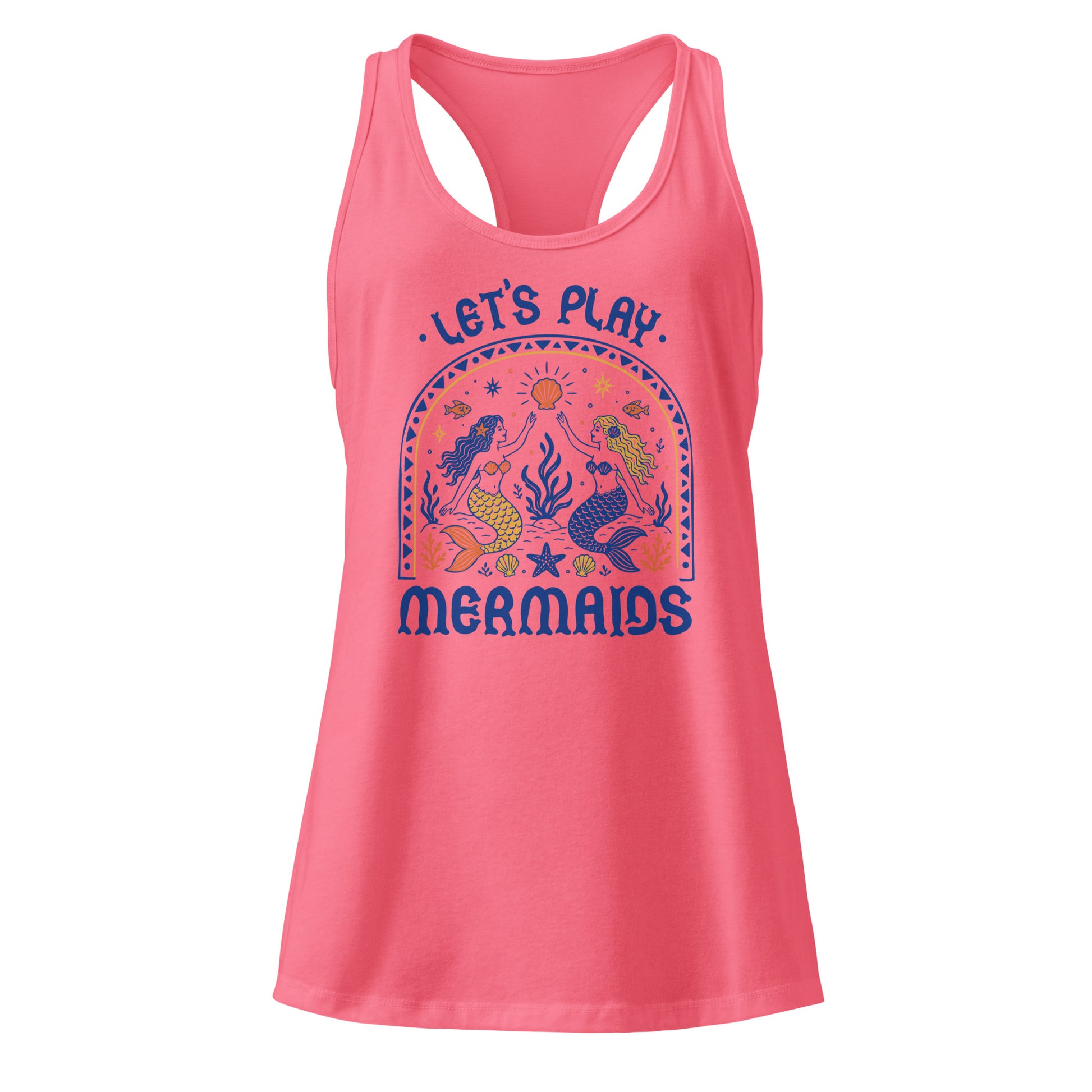 Let's Play Mermaids Racerback Tank Ocean Graphic Summer Tank Top Spinsterly Co pink jersey with mermaid print