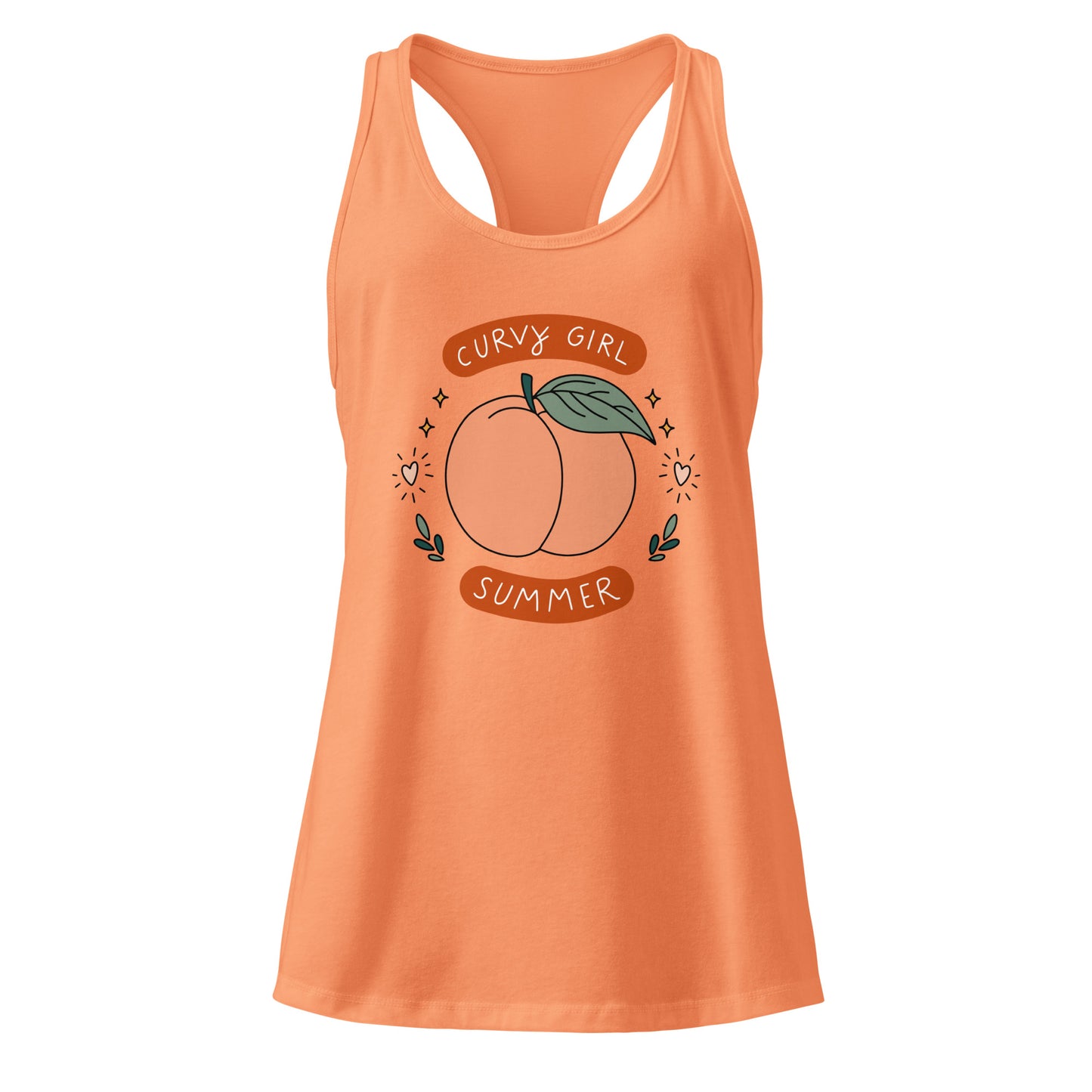 Curvy Girl Summer Racerback Tank by Spinsterly Co in light orange with hand-drawn peach graphic lettering