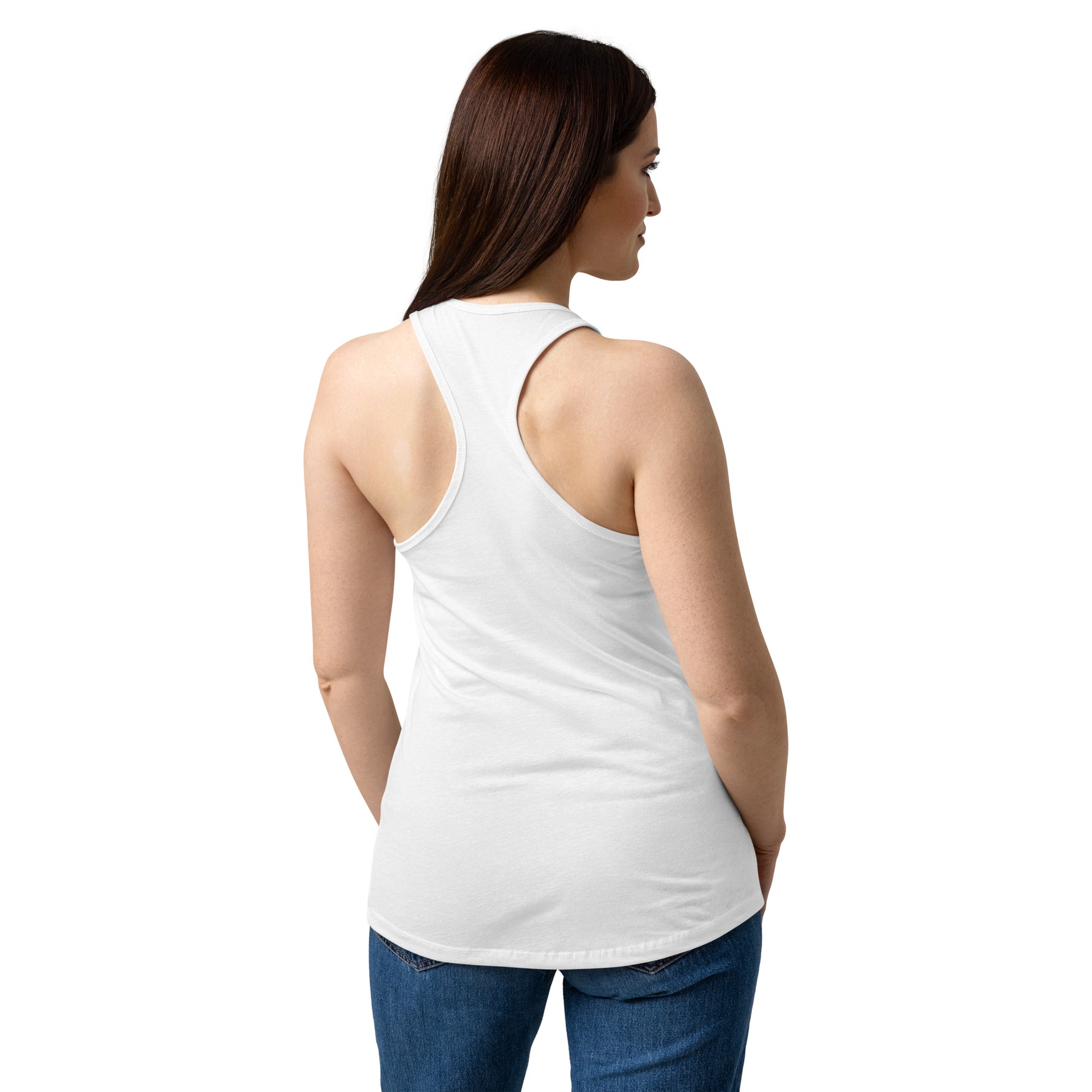 Let's Play Mermaids Racerback Tank Spinsterly Co white racerback tank with scoop neck and ocean graphic print
