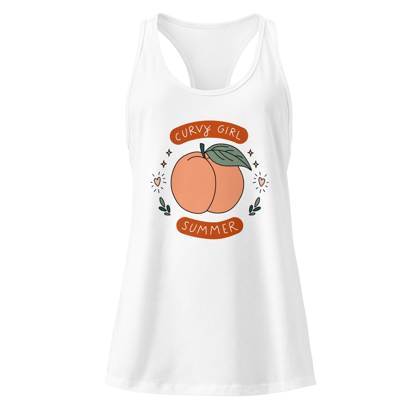 Curvy Girl Summer Racerback Tank Spinsterly Co white graphic tank top with hand drawn peach lettering