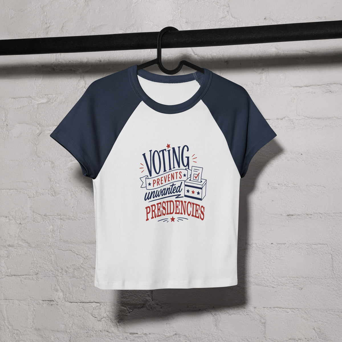 Voting Prevents Unwanted Presidencies Baby Tee | Political Raglan Crop Top | Spinsterly Co - Spinsterly Co