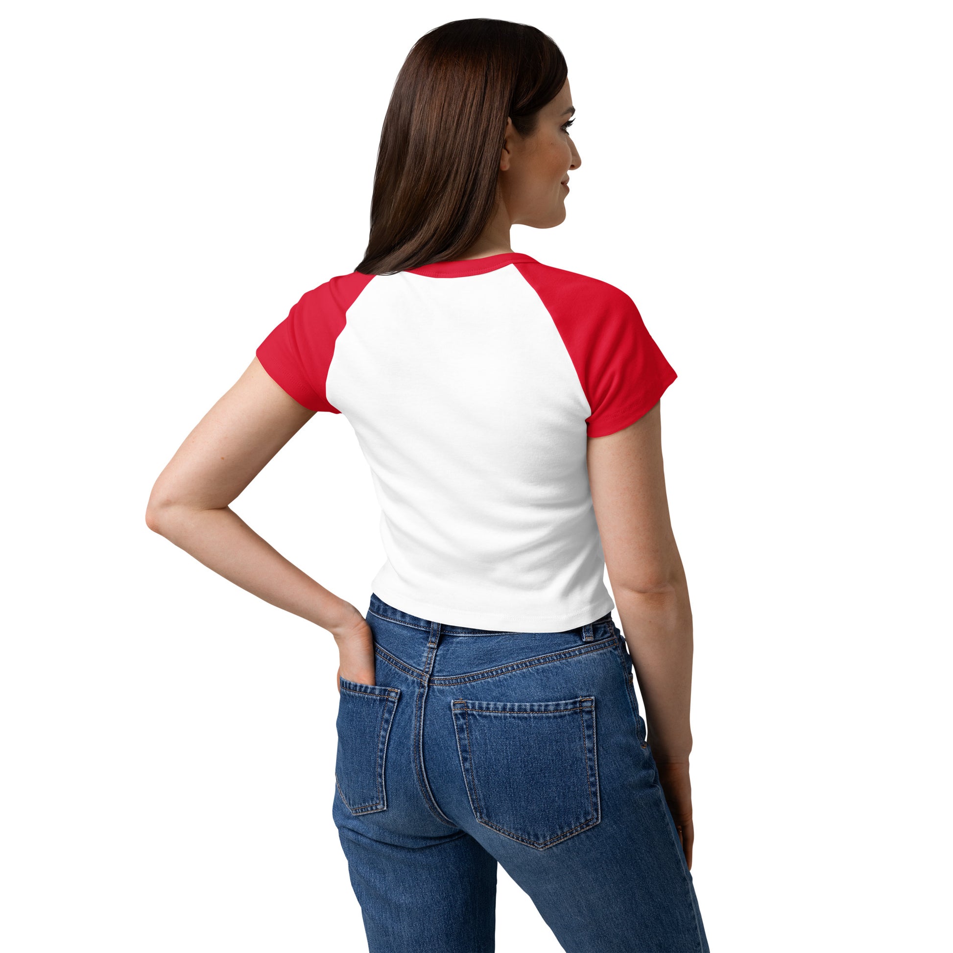 Stars, Stripes, and Equal Rights Raglan Baby Tee by Spinsterly Co in white and red raglan sleeves