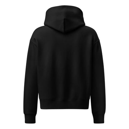 Back view of a black Matriarchy Rising feminist hoodie.