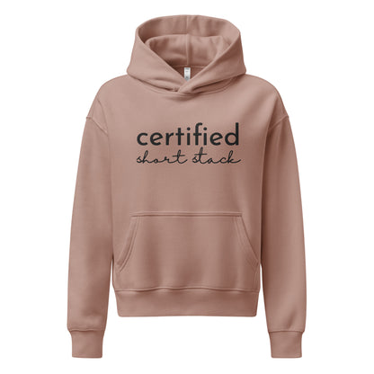 Brown hoodie with text on the chest against a white background