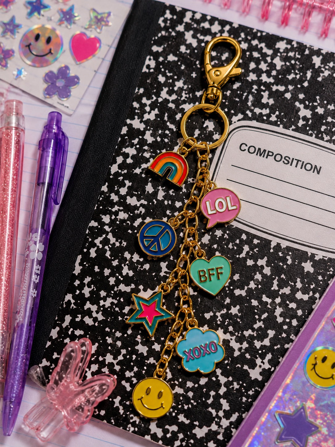 Good Vibes Bag Charm | Y2K Enamel Charm Keychain | Back to School Accessory - Spinsterly Co